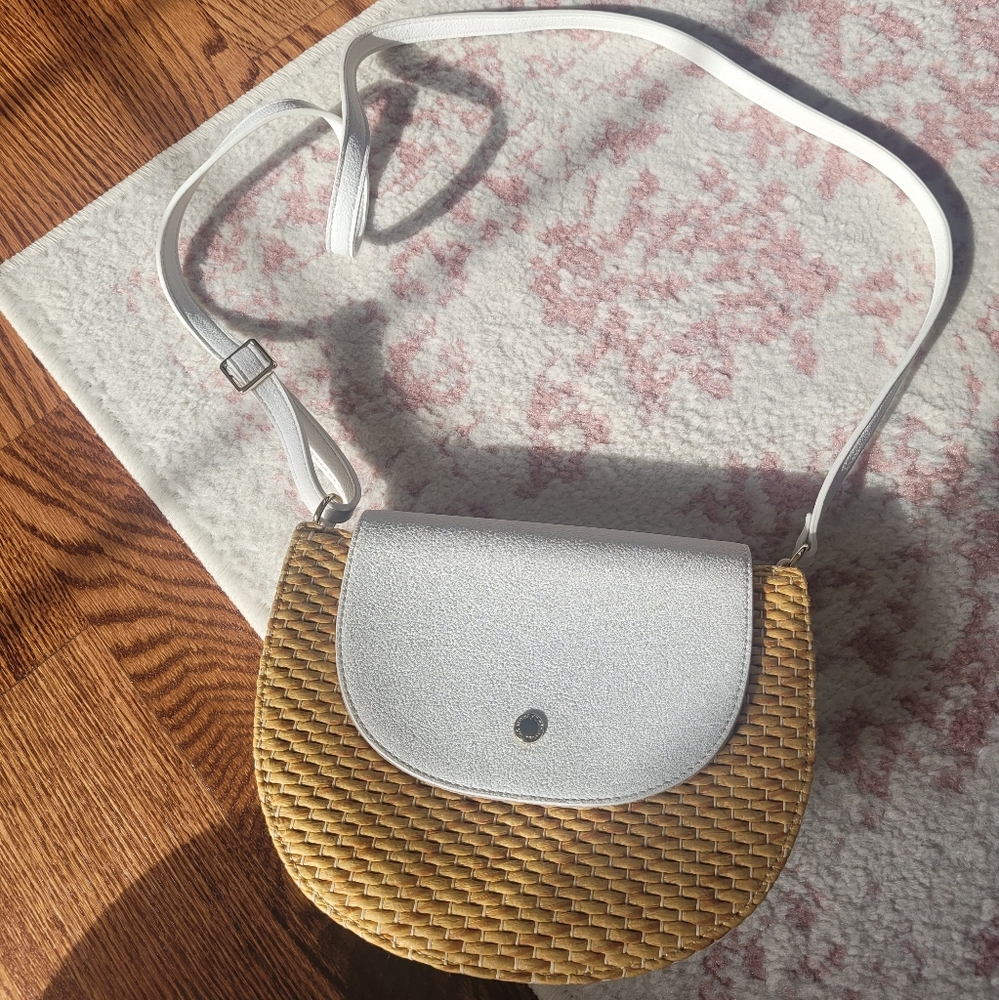 Stylish White and Tan Crossbody Bag